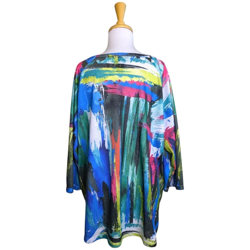 Ali Miles Tunic Top 1X Lagenlook Artsy Abstract Watercolor Sequin Statement - Picture 7 of 10